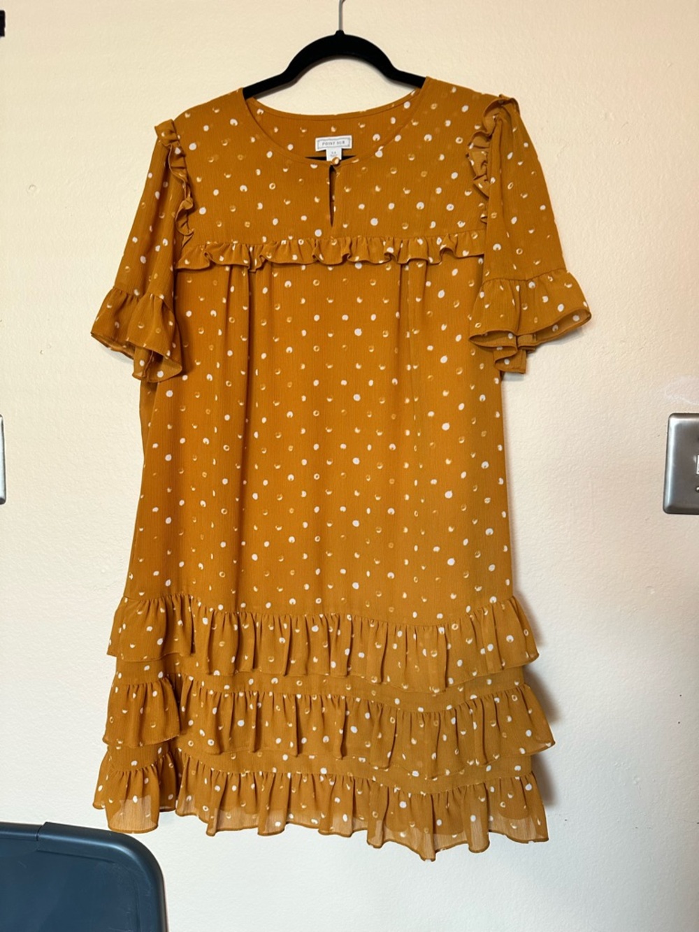 POINT SUR Mustard Polka Dot Ruffle Dress